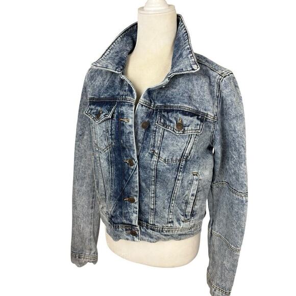 Free People Jacket Womens Size S Indigo Blue Rumors Denim Distressed Cropped New - Picture 11 of 11